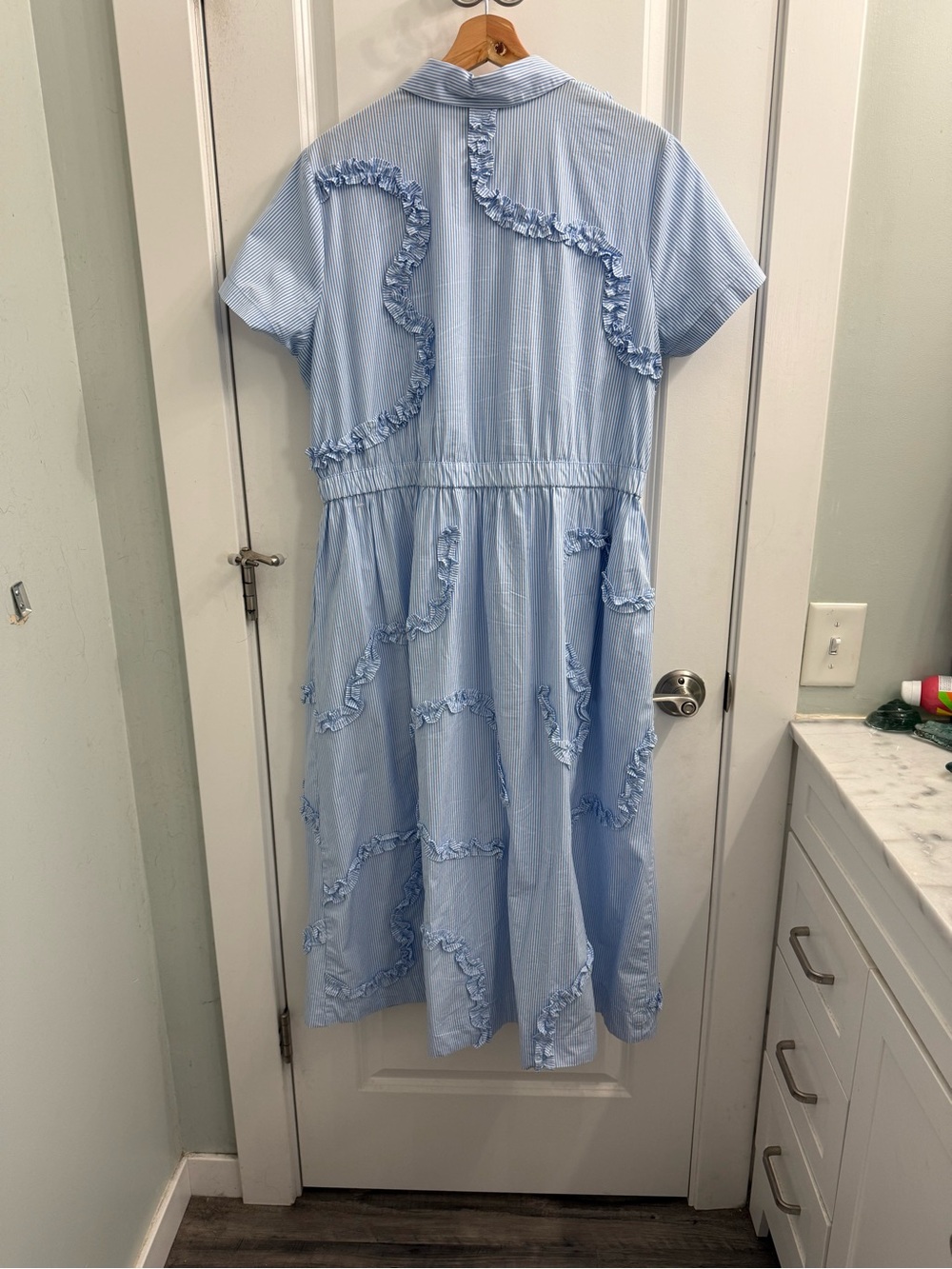 Light Blue Ruffle-Trim Button-Front Midi Dress - Picture 4 of 8